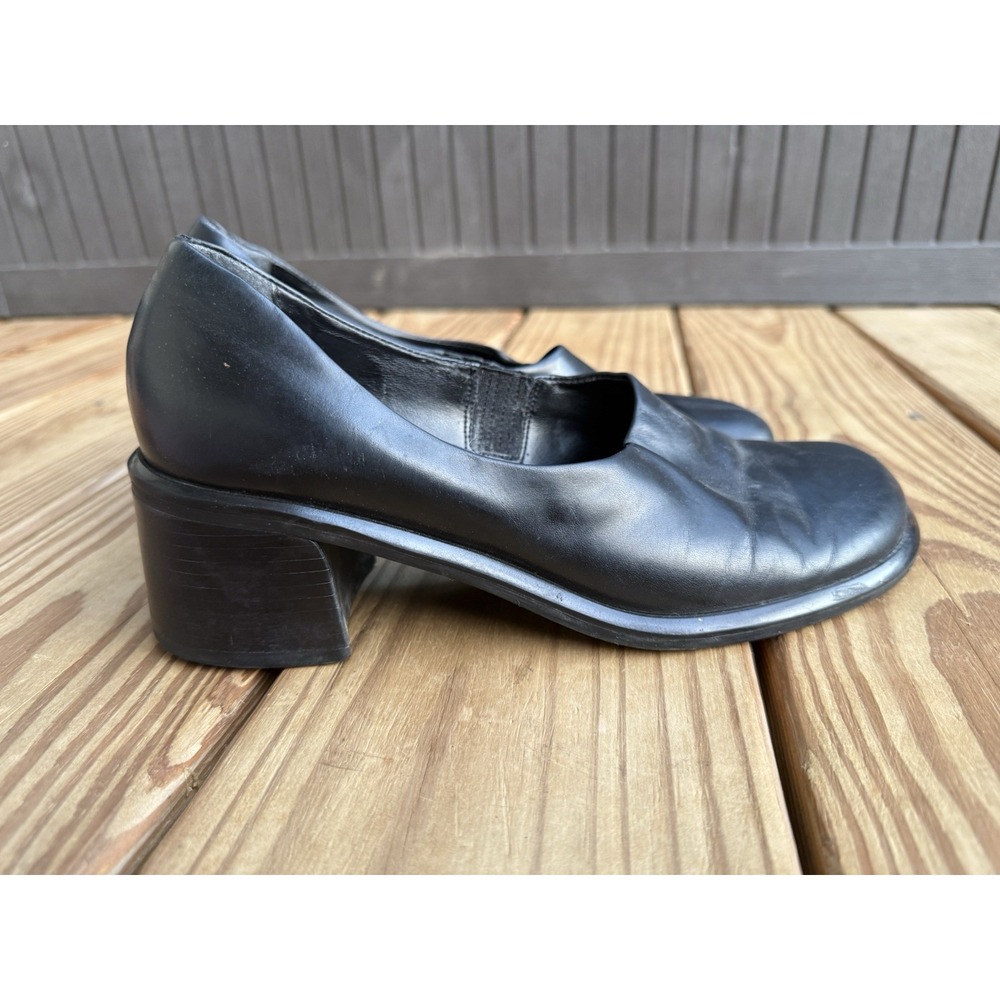 Vintage Y2K TW&CO Chunky Heel Loafers Womens 8M Black Platform Shoes 90s Grunge